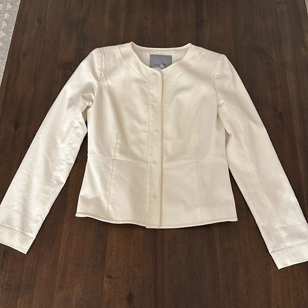 Women's Cream Structured Round-Neck Jacket - Picture 6 of 8